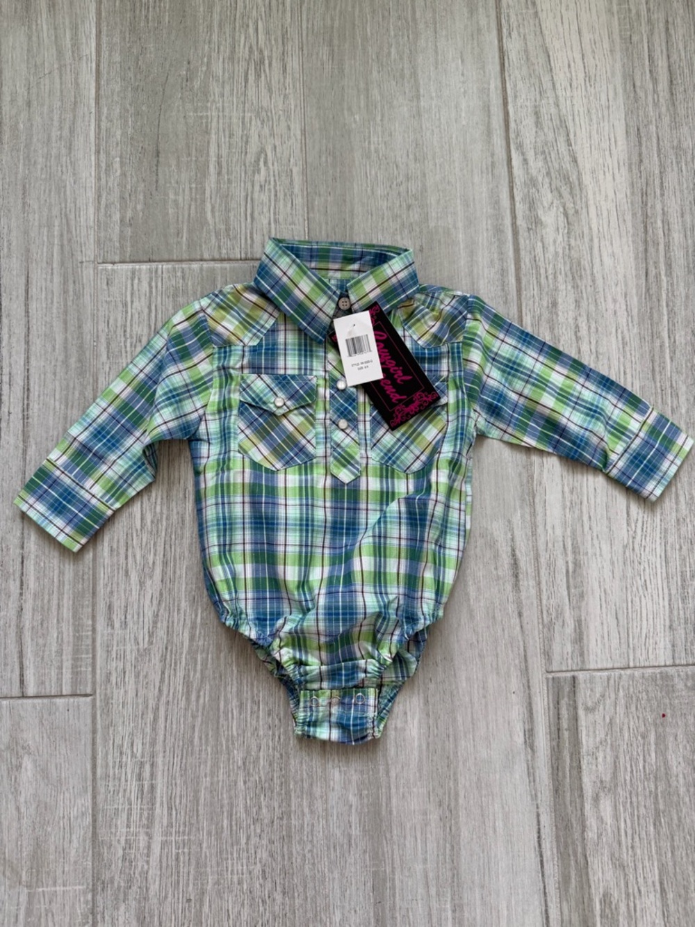 Cowgirl Legend Girls' Green Plaid One-Piece Bodysuit